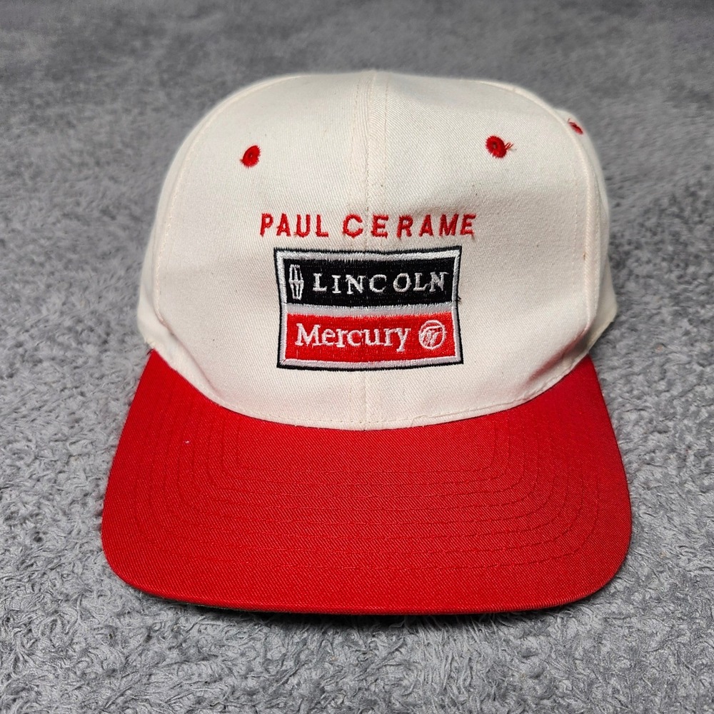 TC Mens OS Snapback Hat White Red Lincoln Mercury Paul Cerame Dealership Vintage